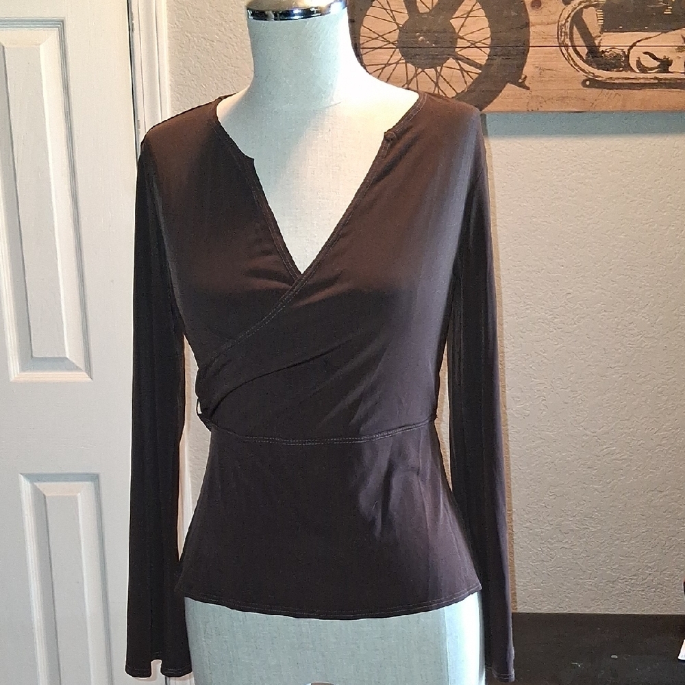 Max Studio Elegant Brown Wrap Blouse